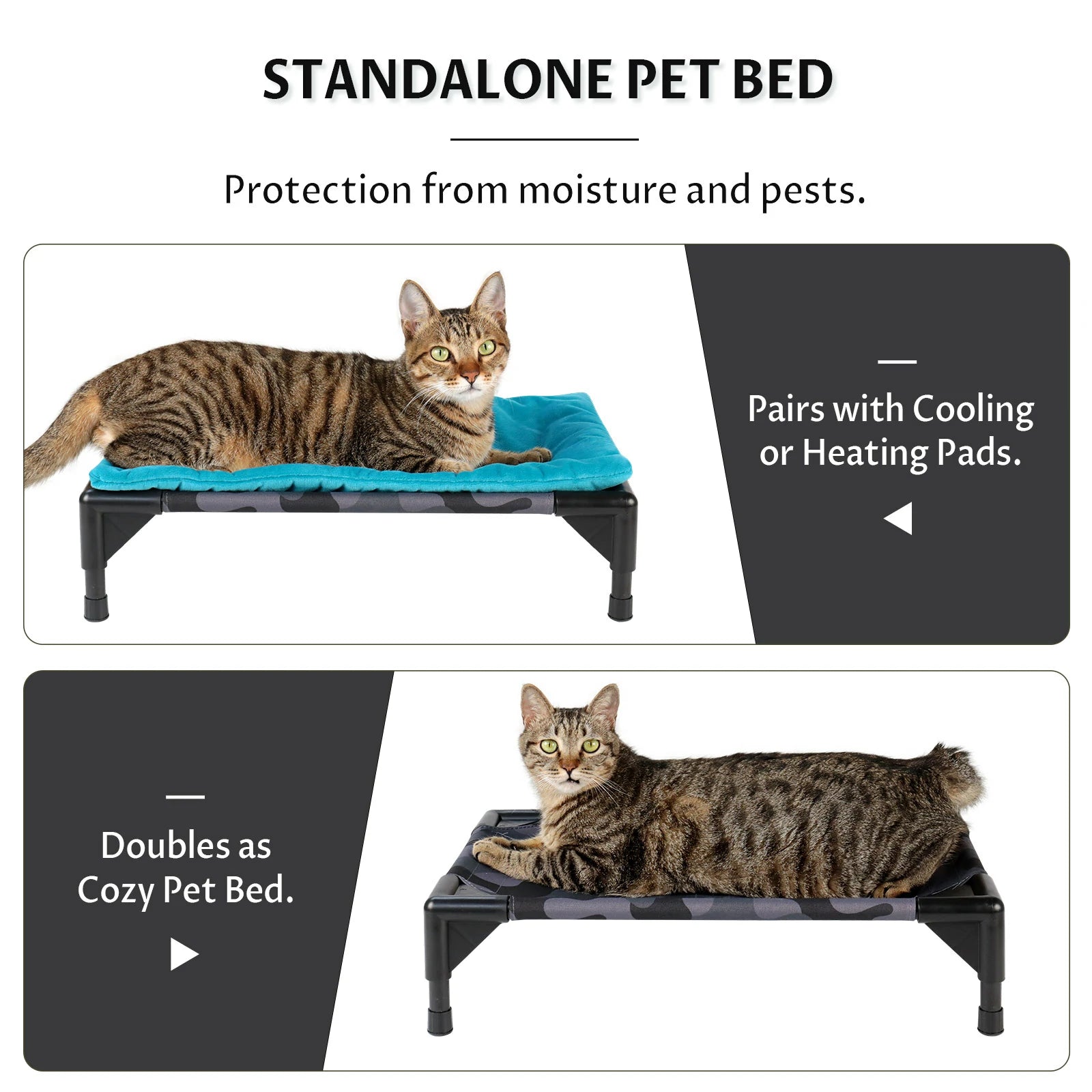 2 in 1 Outdoor Black Camo Elevated Top Openable Insulation Cat House Pey Bed
