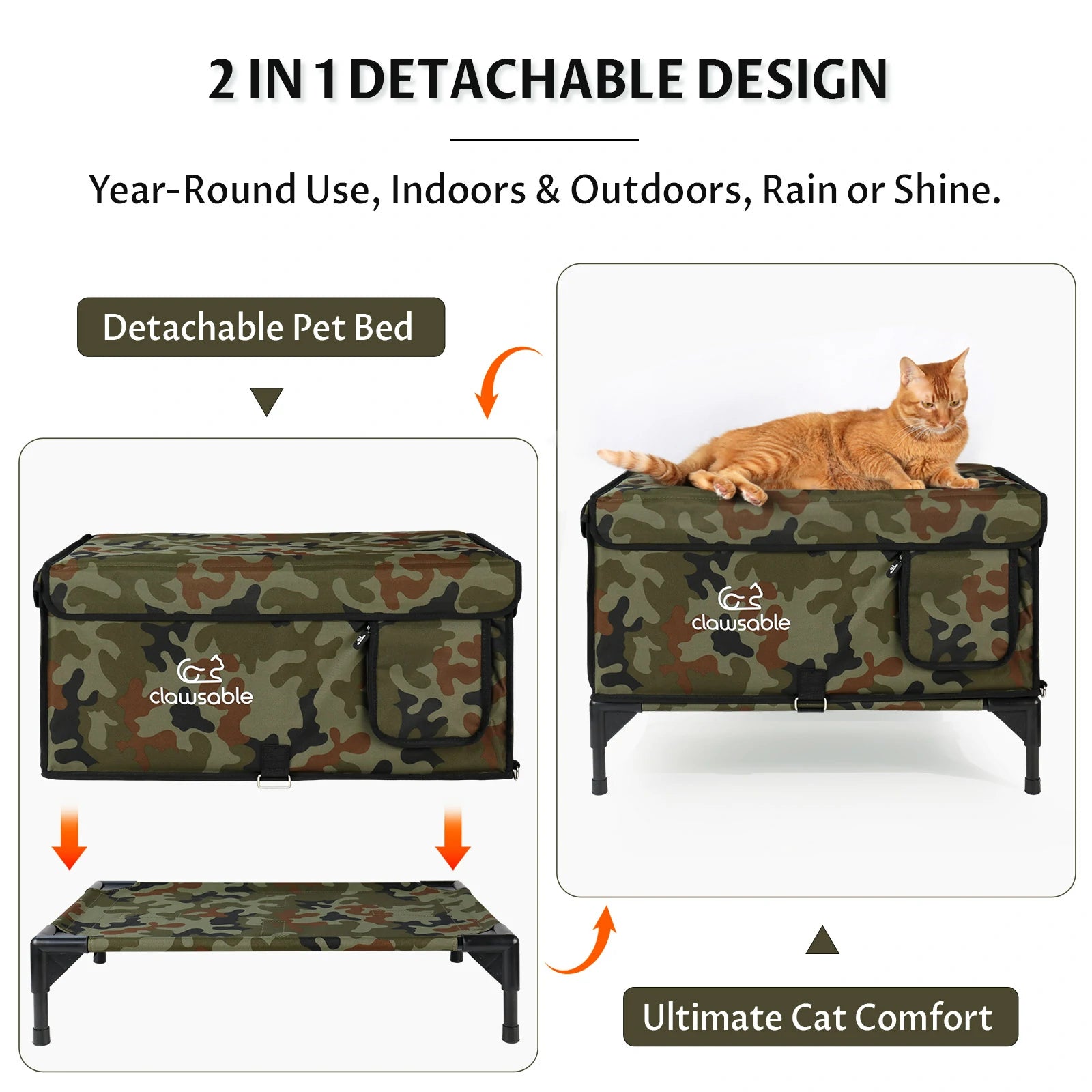 2 in 1 Outdoor Green Camo Elevated Top Openable Insulation Cat House Design