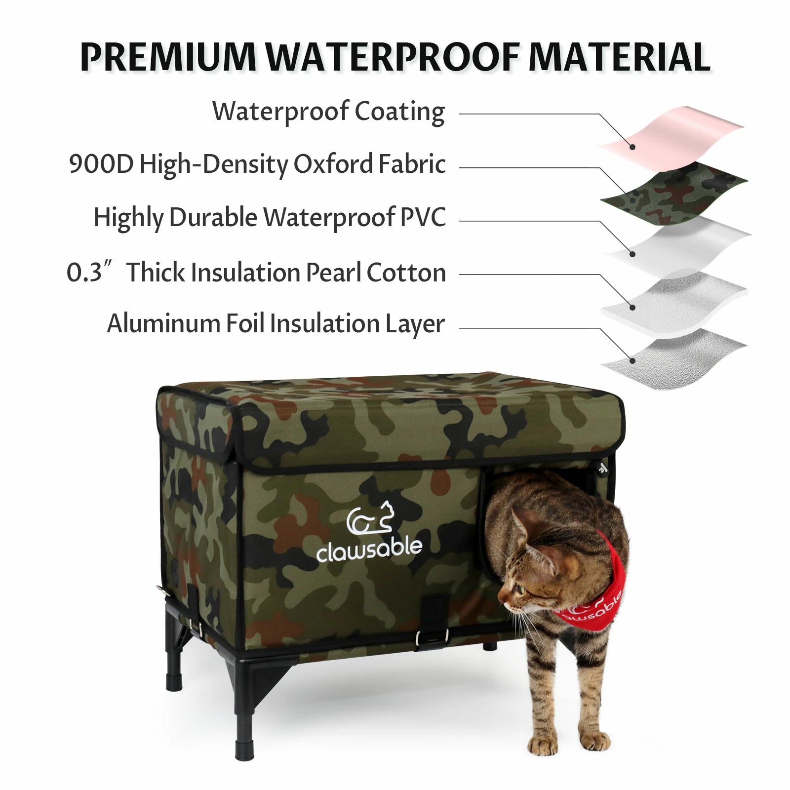 2 in 1 Outdoor Green Camo Elevated Top Openable Insulation Cat House Material