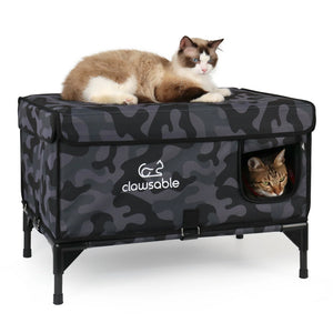 2in1 Outdoor Black Camo Elevated Top Openable Insulation Cat House L