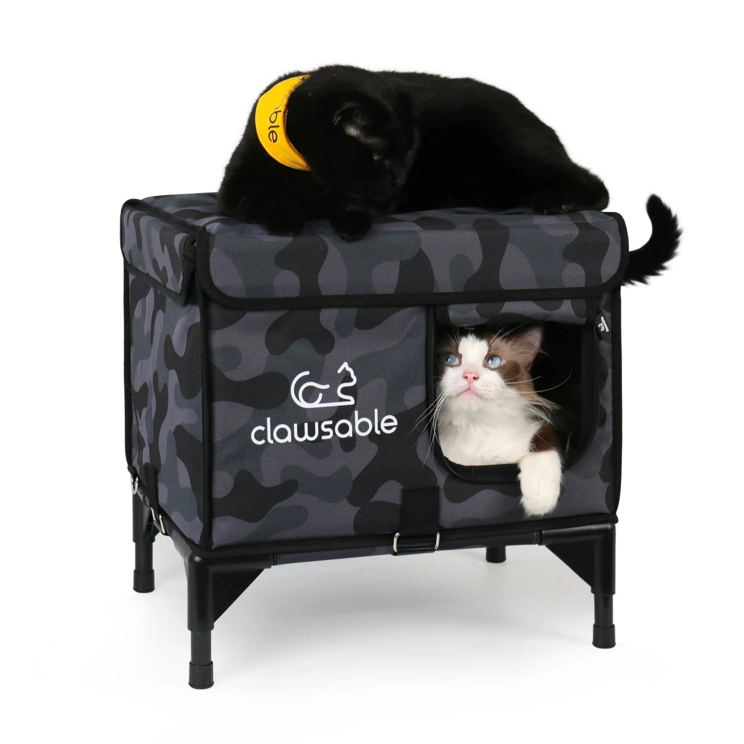 2in1 Outdoor Black Camo Elevated Top Openable Insulation Cat House S