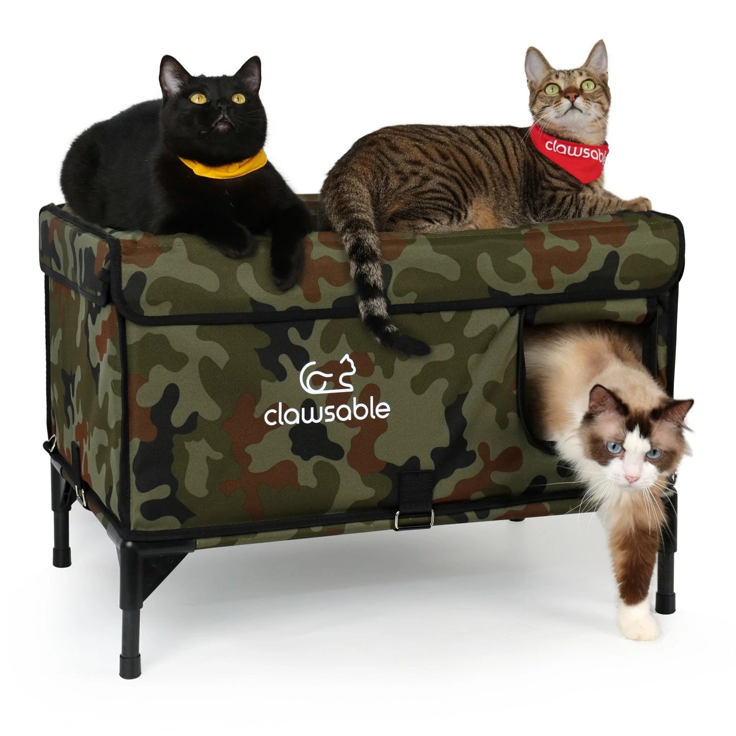 2in1 Outdoor Green Camo Elevated Top Openable Insulation Cat House L