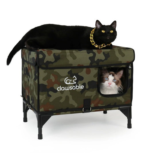 2in1 Outdoor Green Camo Elevated Top Openable Insulation Cat House M