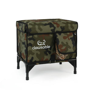 2in1 Outdoor Green Camo Elevated Top Openable Insulation Cat House S