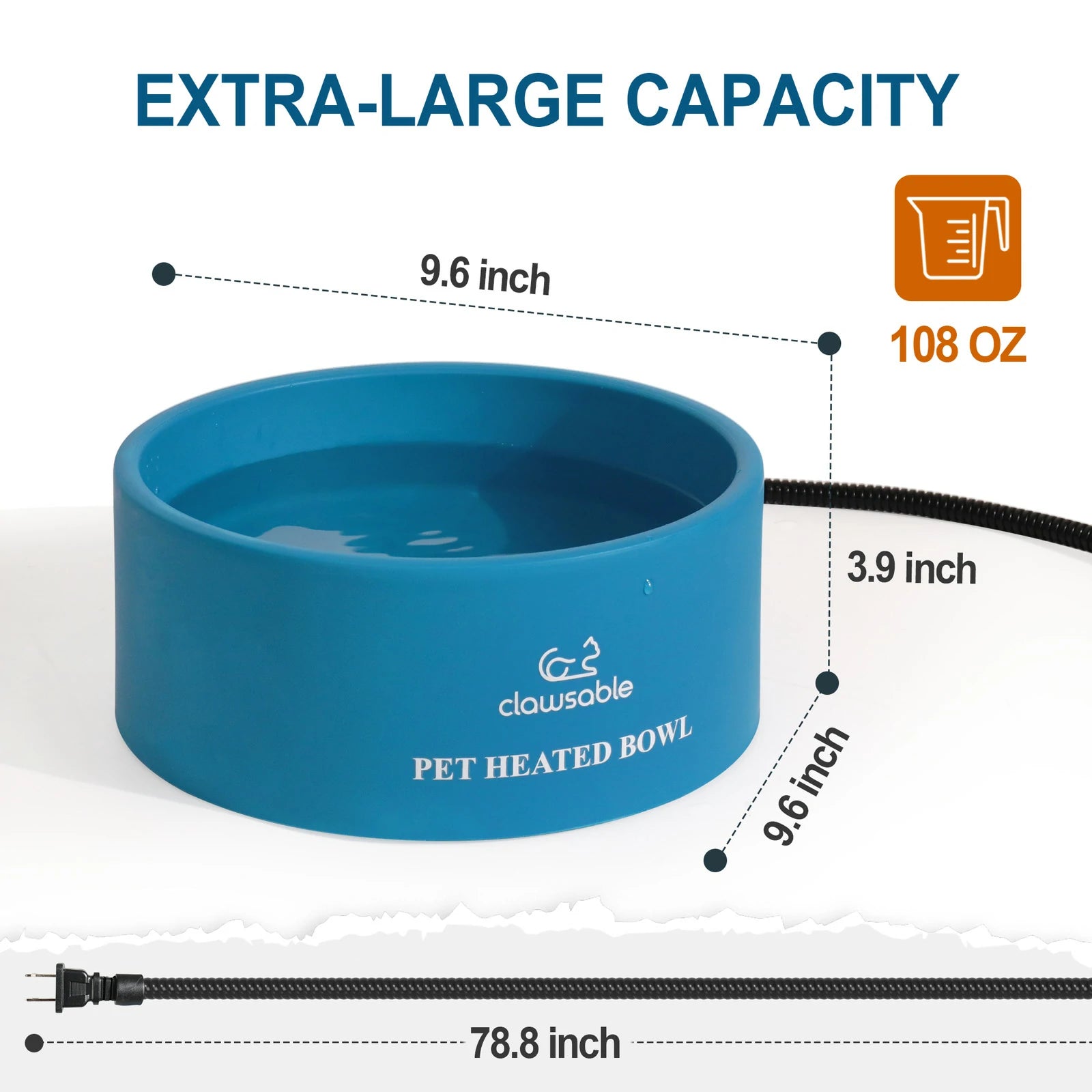 3.2L Extra Large Heated Pet Bowl Lake Blue