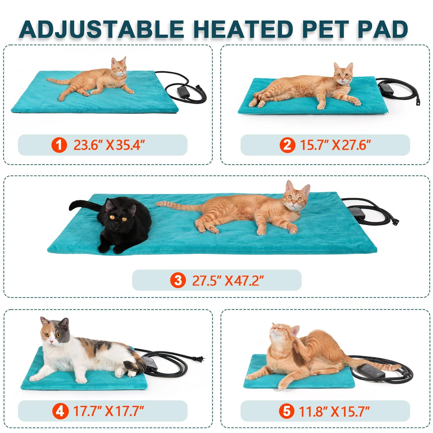 Adjustable Heated Pet Pad 23.6 x 35.4 in Ultimate Comfort Clawsable