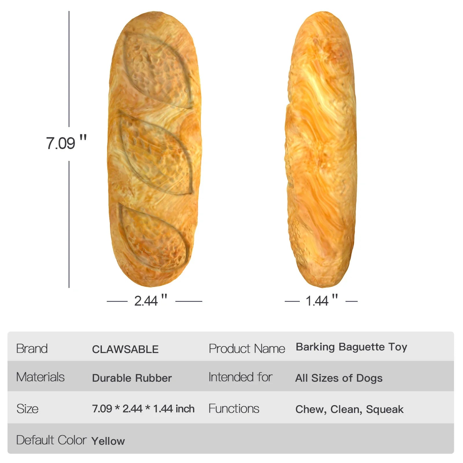 barking baguette toy size