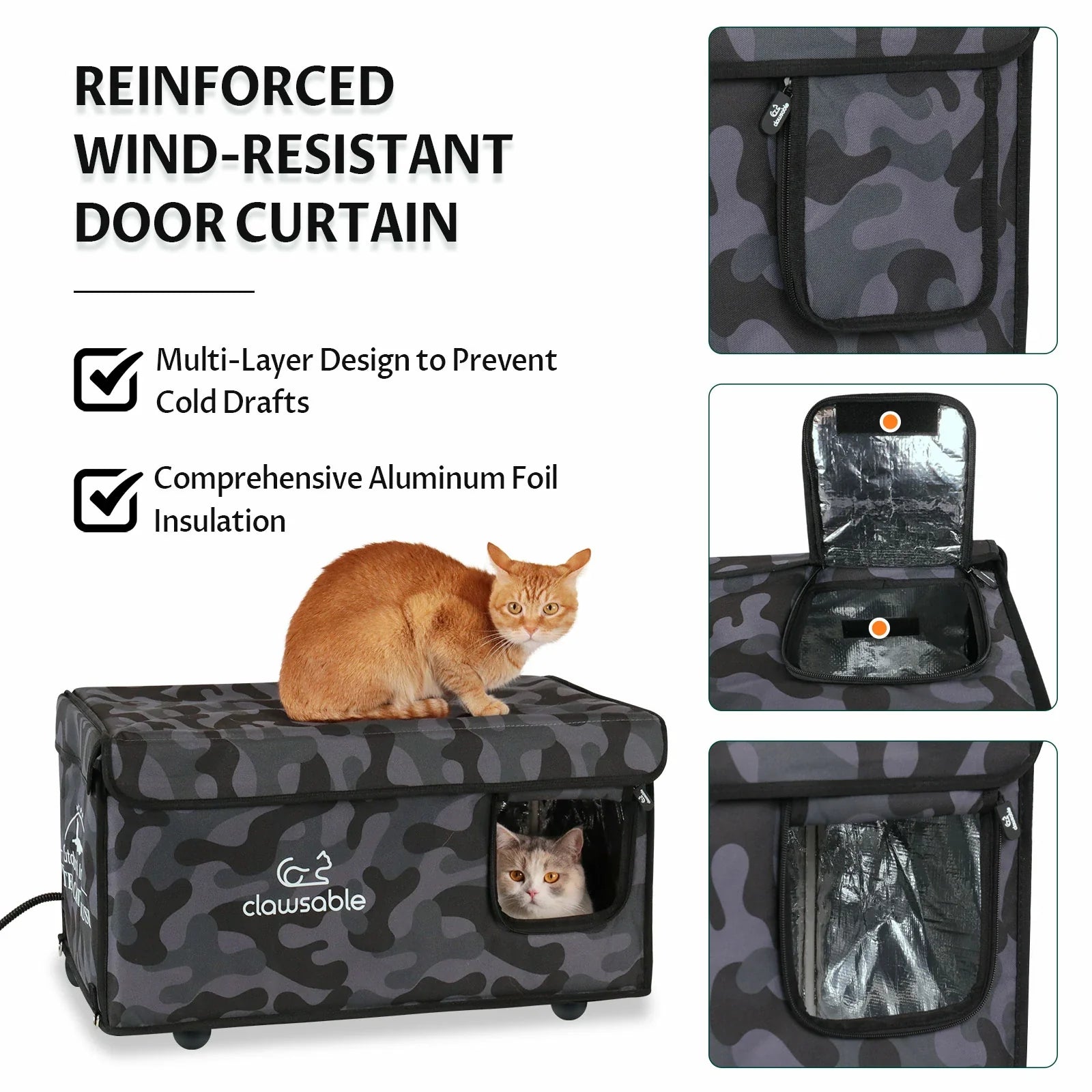 black camouflage top openable heated cat house cold resistant