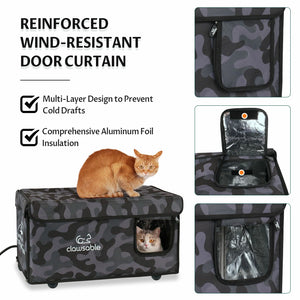 Outdoor Black Camo Top-Openable Heated Cat House