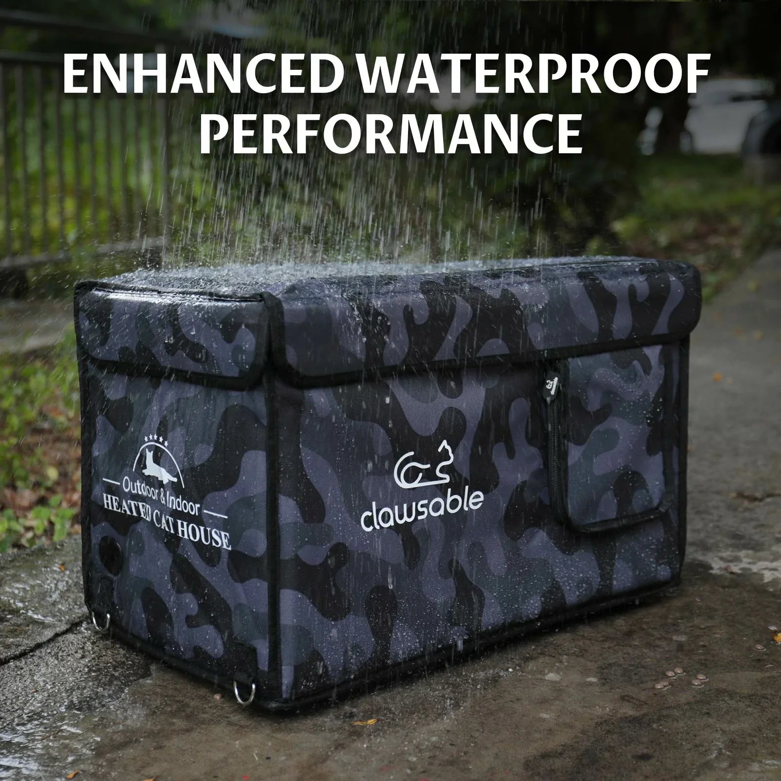 black camouflage top openable heated cat house rainwater protection