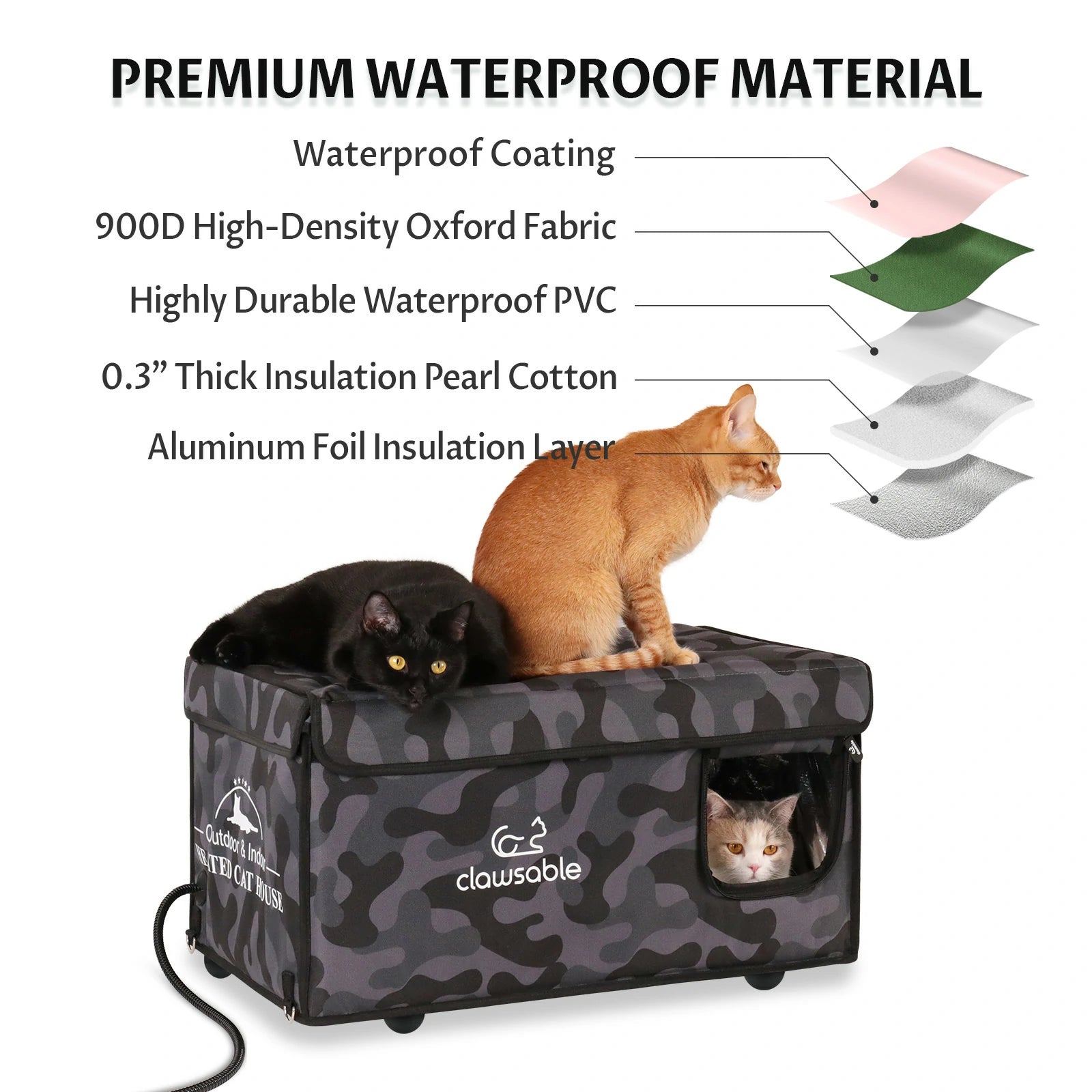 black camouflage top openable heated cat house superior waterproof performance