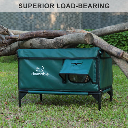 Durable wooden cat house showing superior load-bearing strength with heavy wooden blocks on top