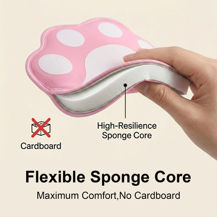 Pink mushroom-shaped product with a hand holding it, labeled 'High-Resilience Sponge Core' on a beige background.