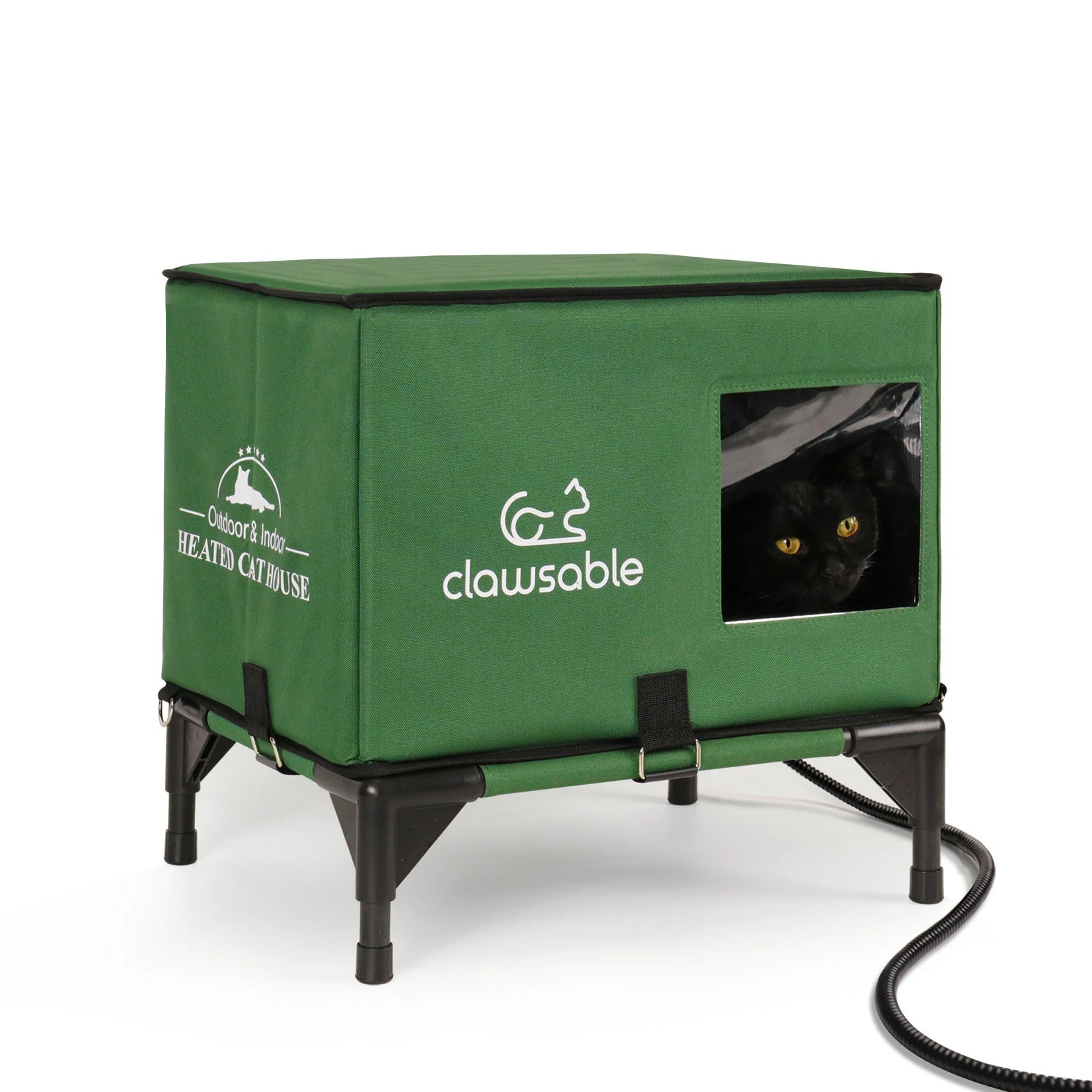 Portable Heated Cat House Small Outdoor Elevated Cat Shelter Clawsable