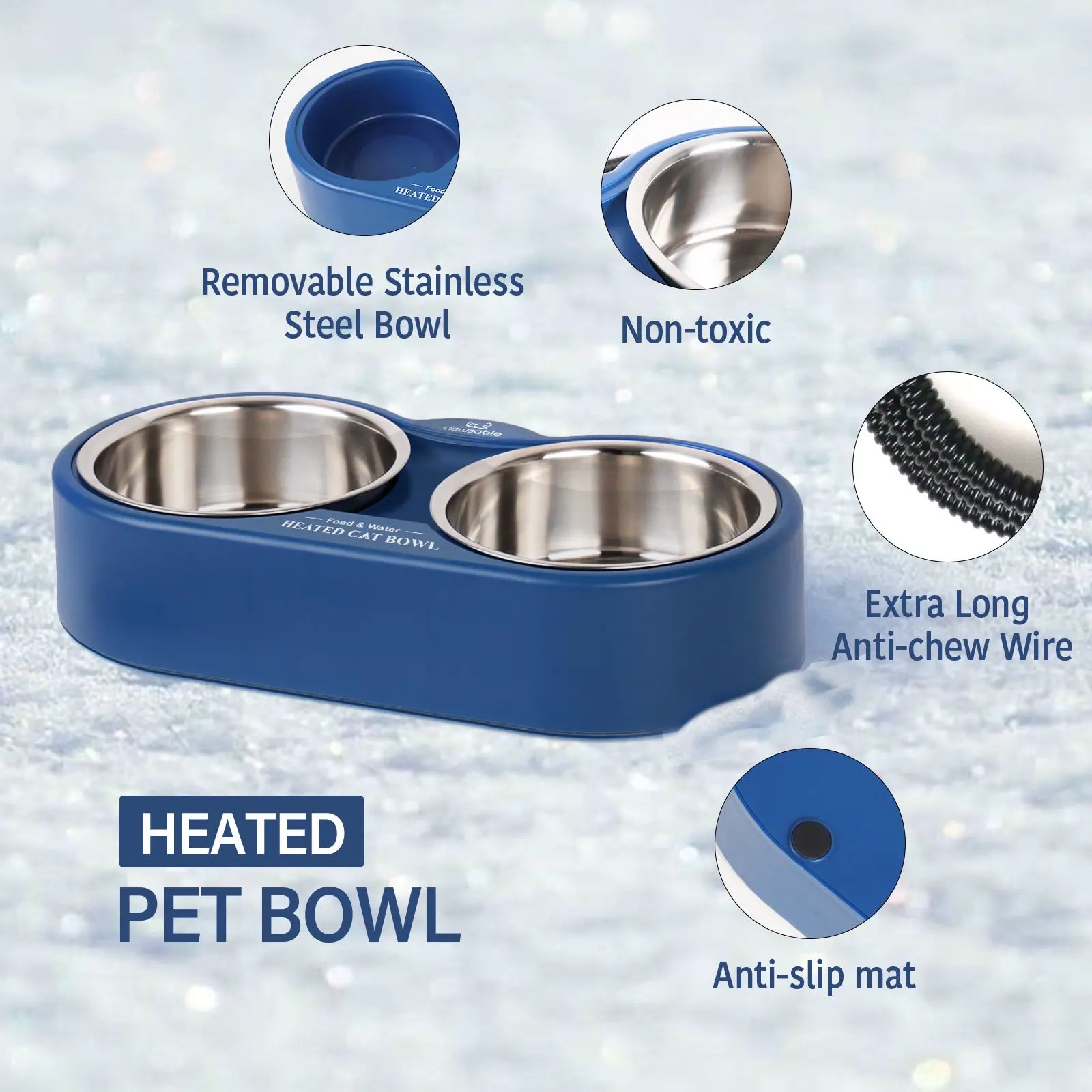 Dual 800ml Stainless Steel Heated Cat Bowl Clawsable