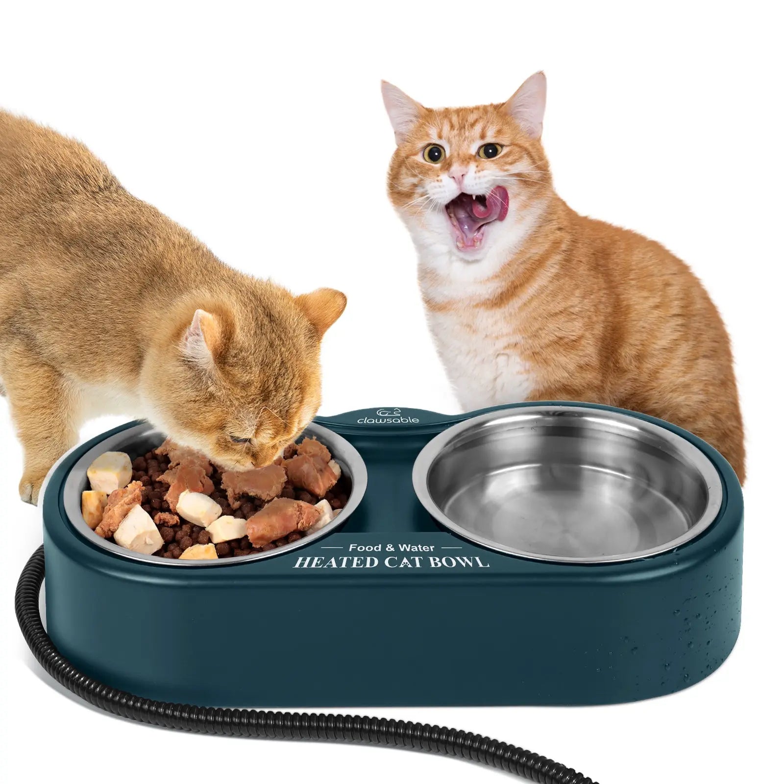 Dual 800ml Stainless Steel Heated Cat Bowl