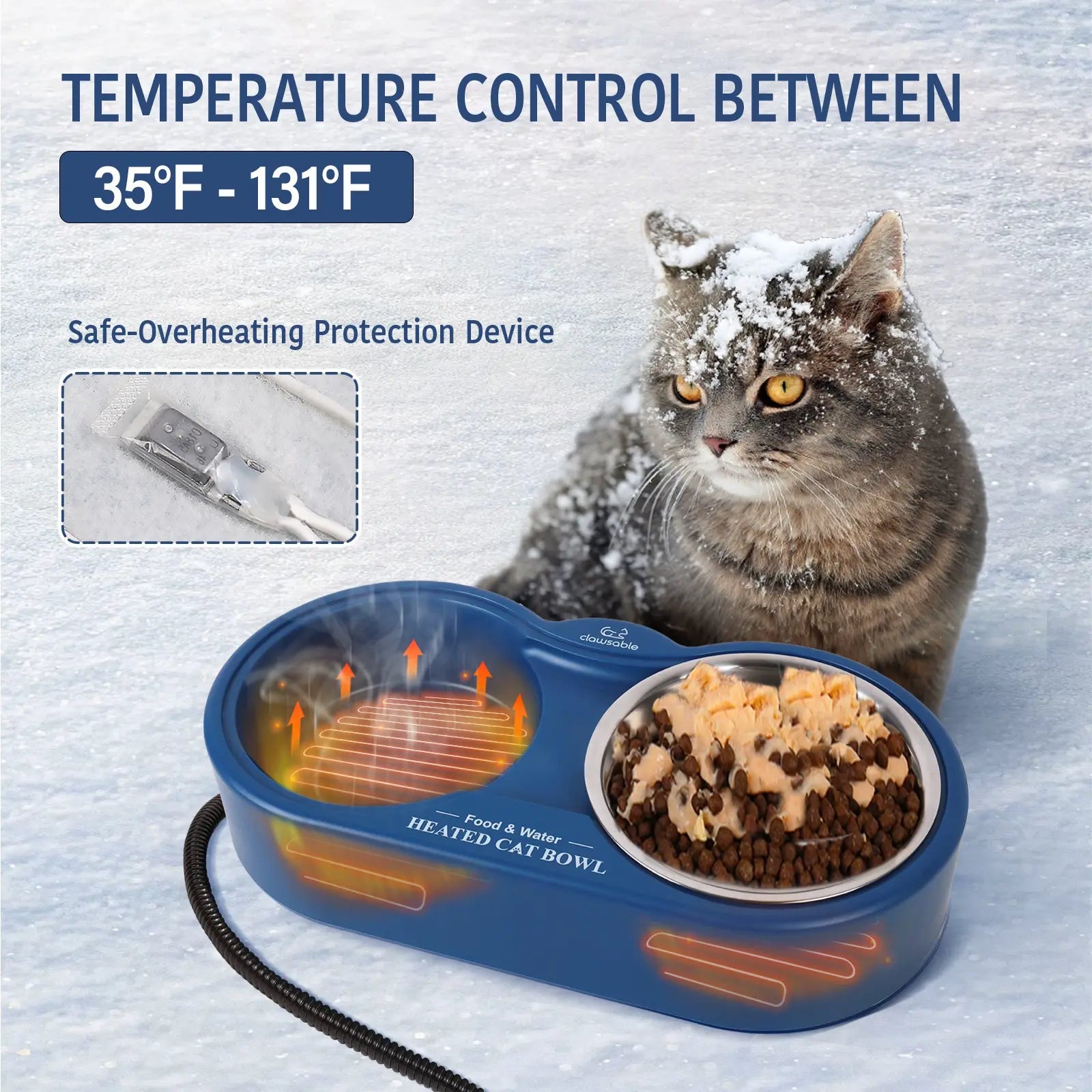 Dual 800ml Stainless Steel Heated Cat Bowl