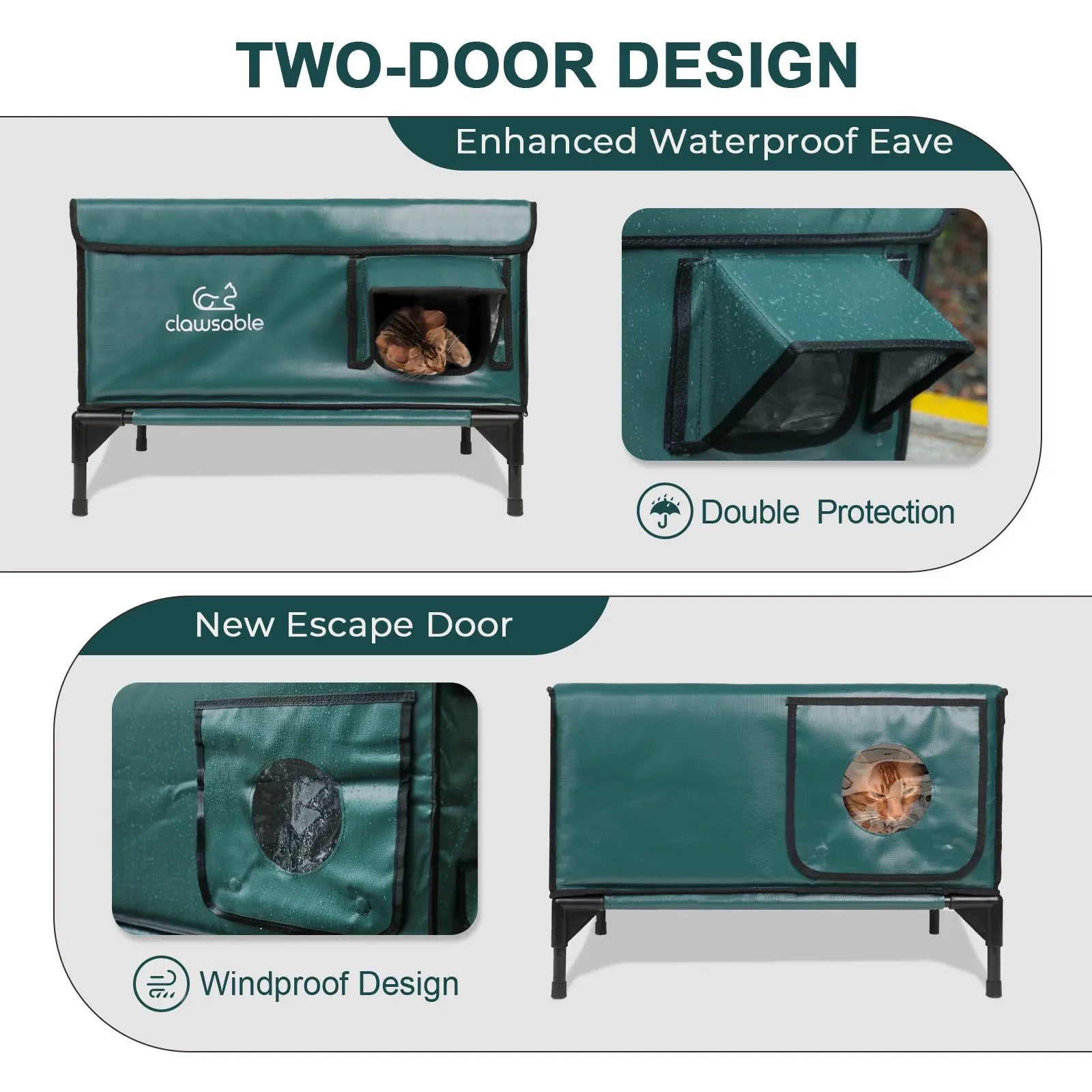 elevated cat house two door green pvc large