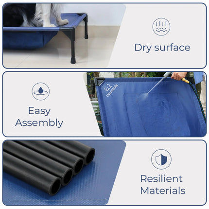elevated cooling dog bed feature of materials