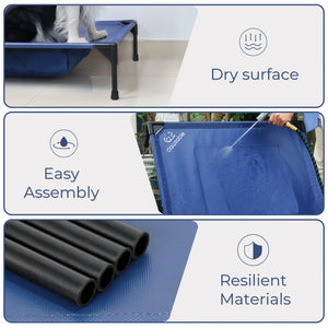 elevated cooling dog bed feature of materials