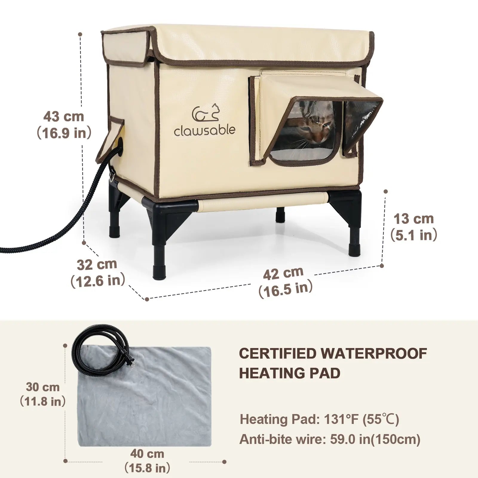 2-Door Lift-Top Elevated Heated Outdoor Cat House Small