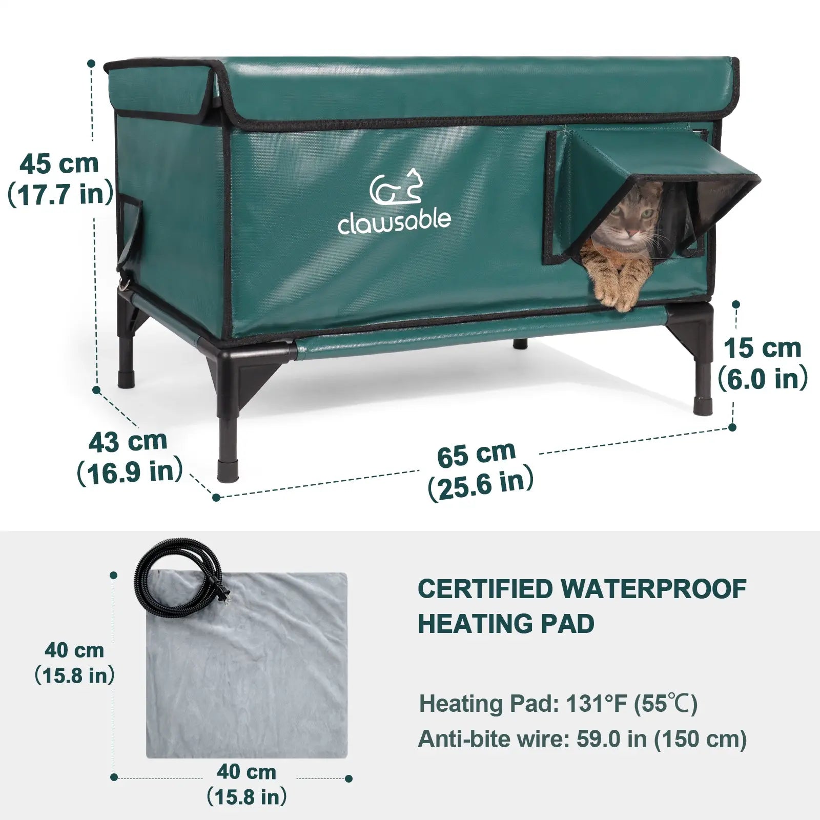 2-Door Lift-Top Elevated Heated Outdoor Cat House Large