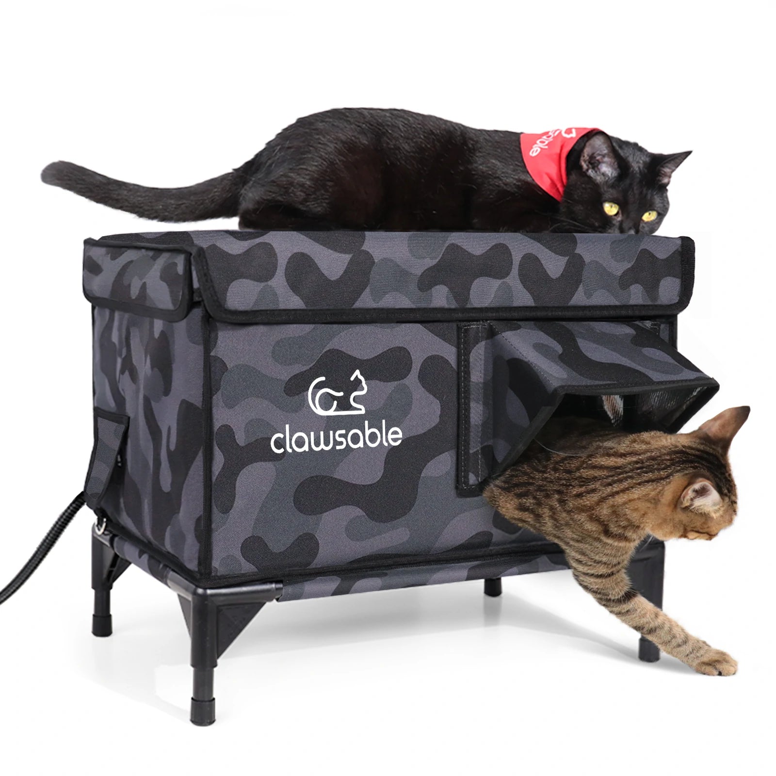 lift top outdoor cat house weatherproof elevated black camo medium