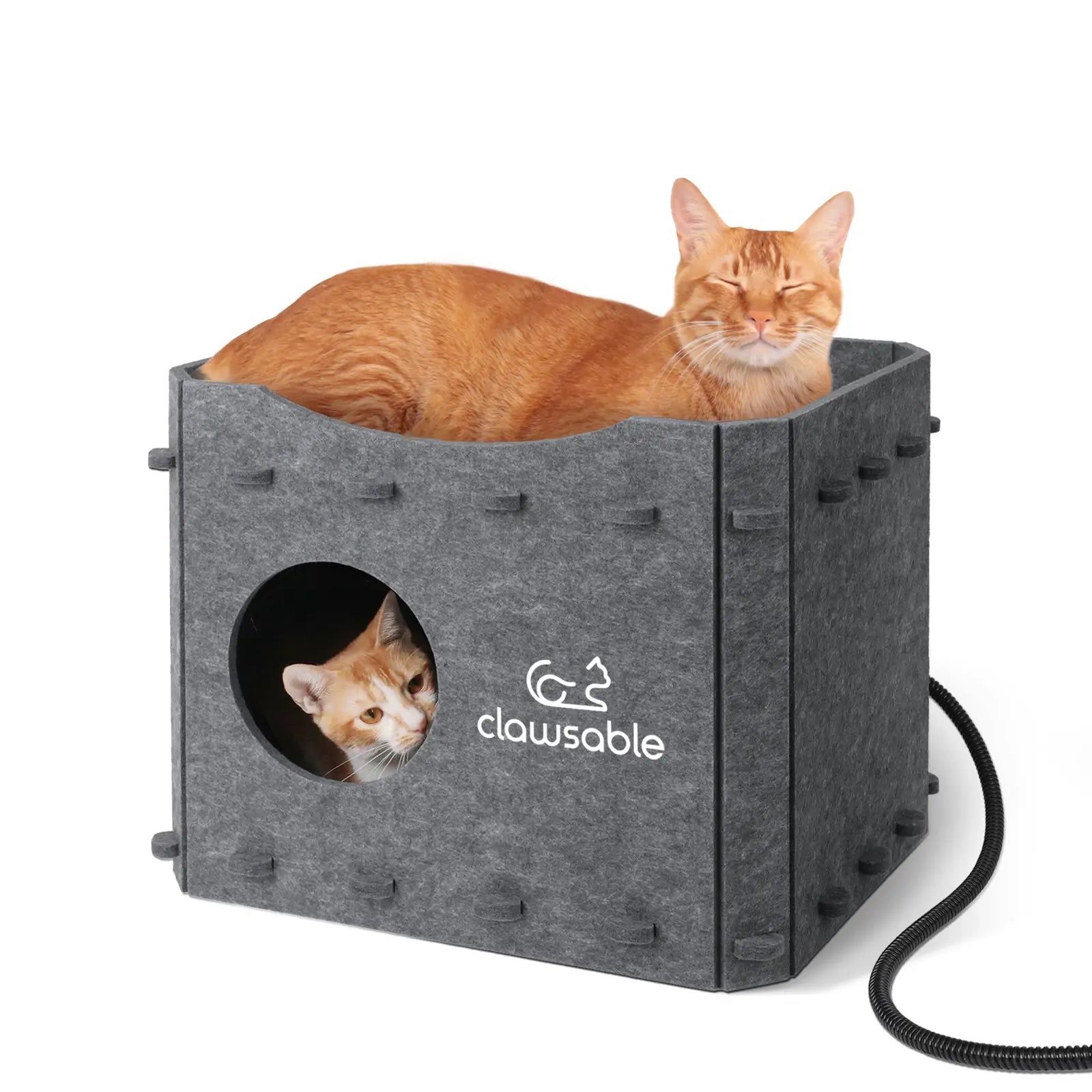 Double-Layer Constant-Temp Heated Felt Cat Bed Castle