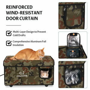 green camouflage top openable heated cat house cold resistant