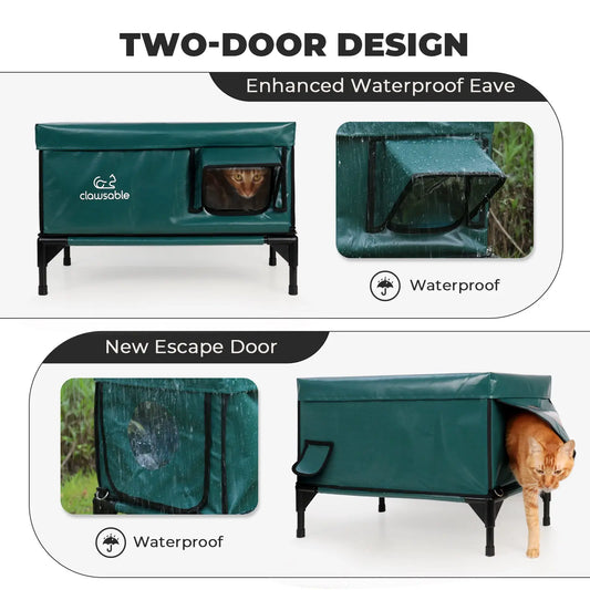 green pvc portable cat house elevated two door design