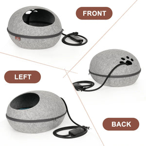 heated cat bed nest light gray front left back details