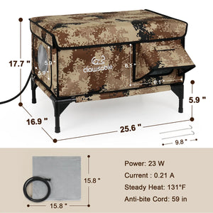 Heated cat house dimensions: size, power, anti-bite cord specs