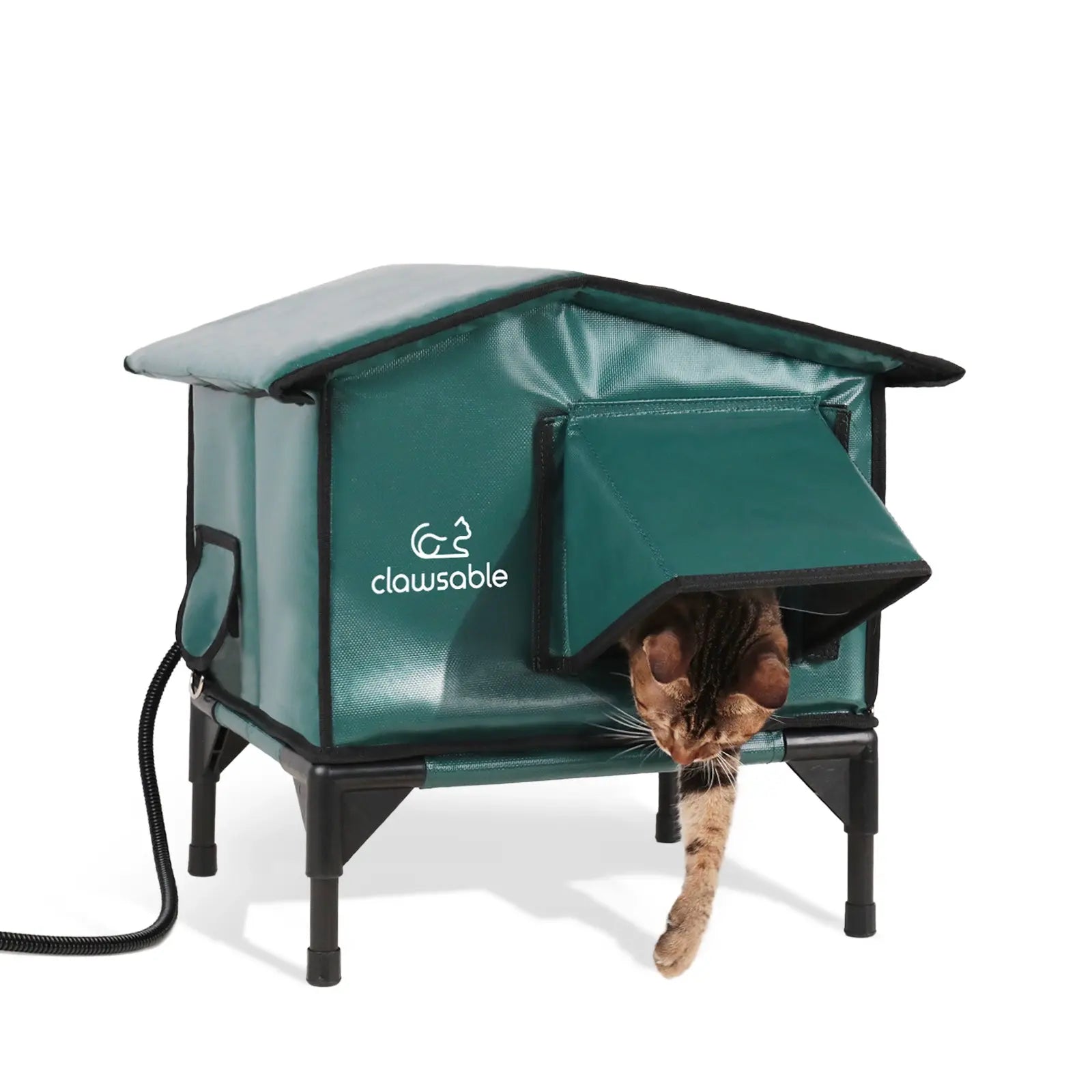 heated cat house premium roof green pvc small