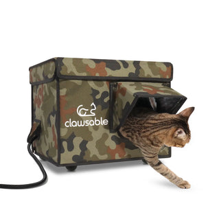 heated feral cat shelter outside small green camo