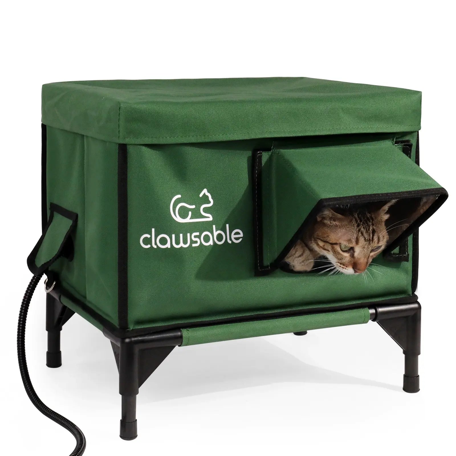 Outdoor Elevated Heated Cat House 2 Door Portable Small Clawsable