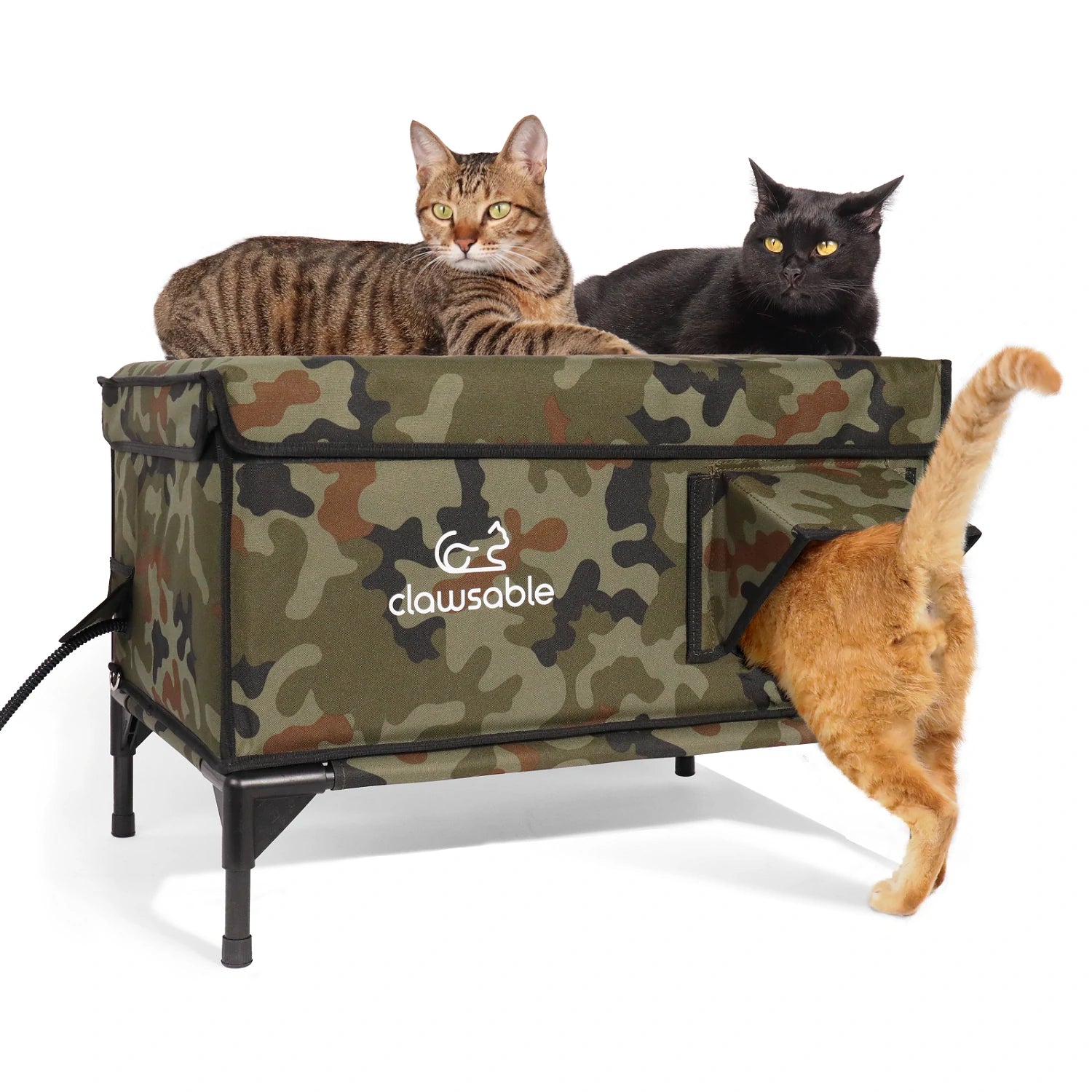 heated cat house outdoor weatherproof large green camo