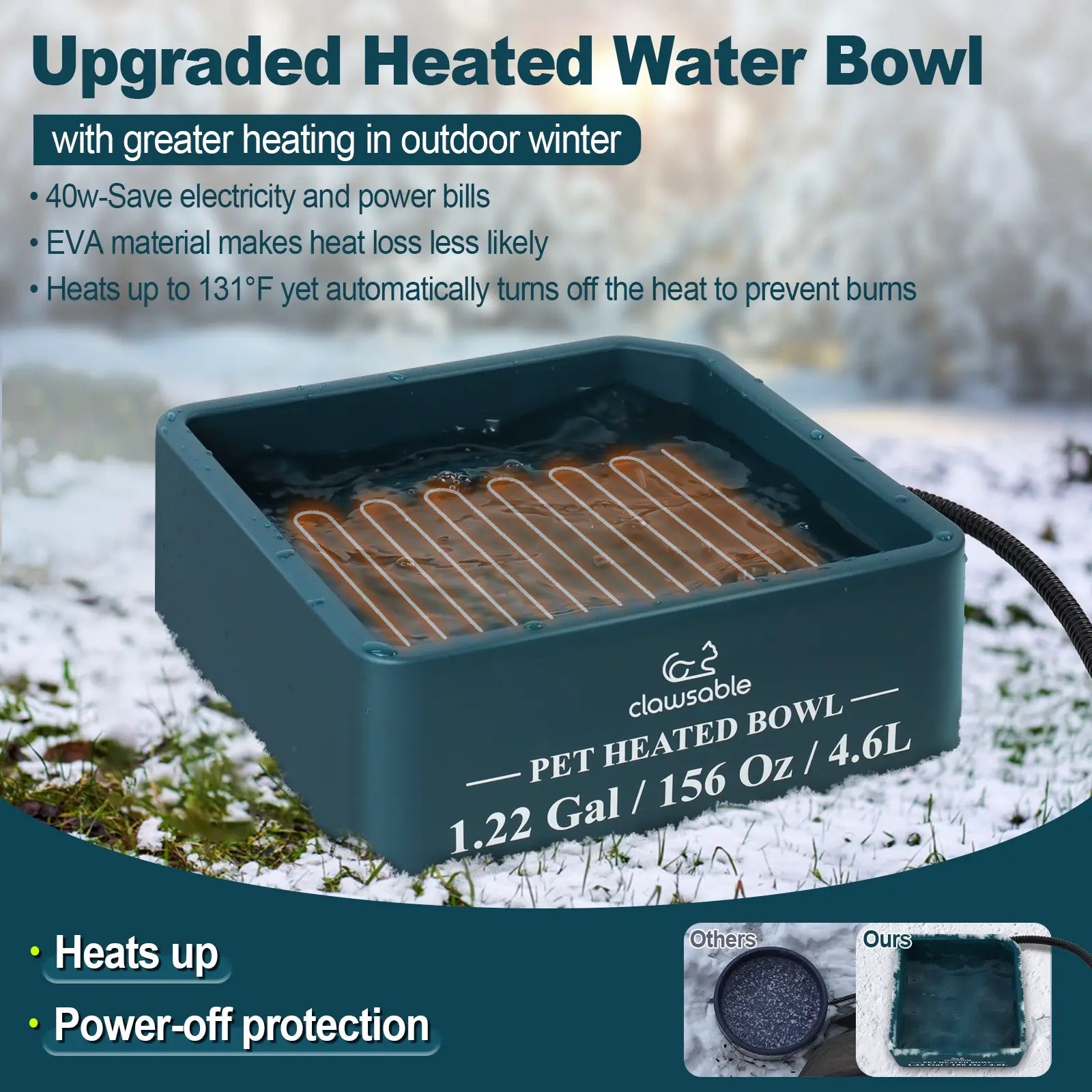 4.6L Super Large Square Heated Pet Bowl