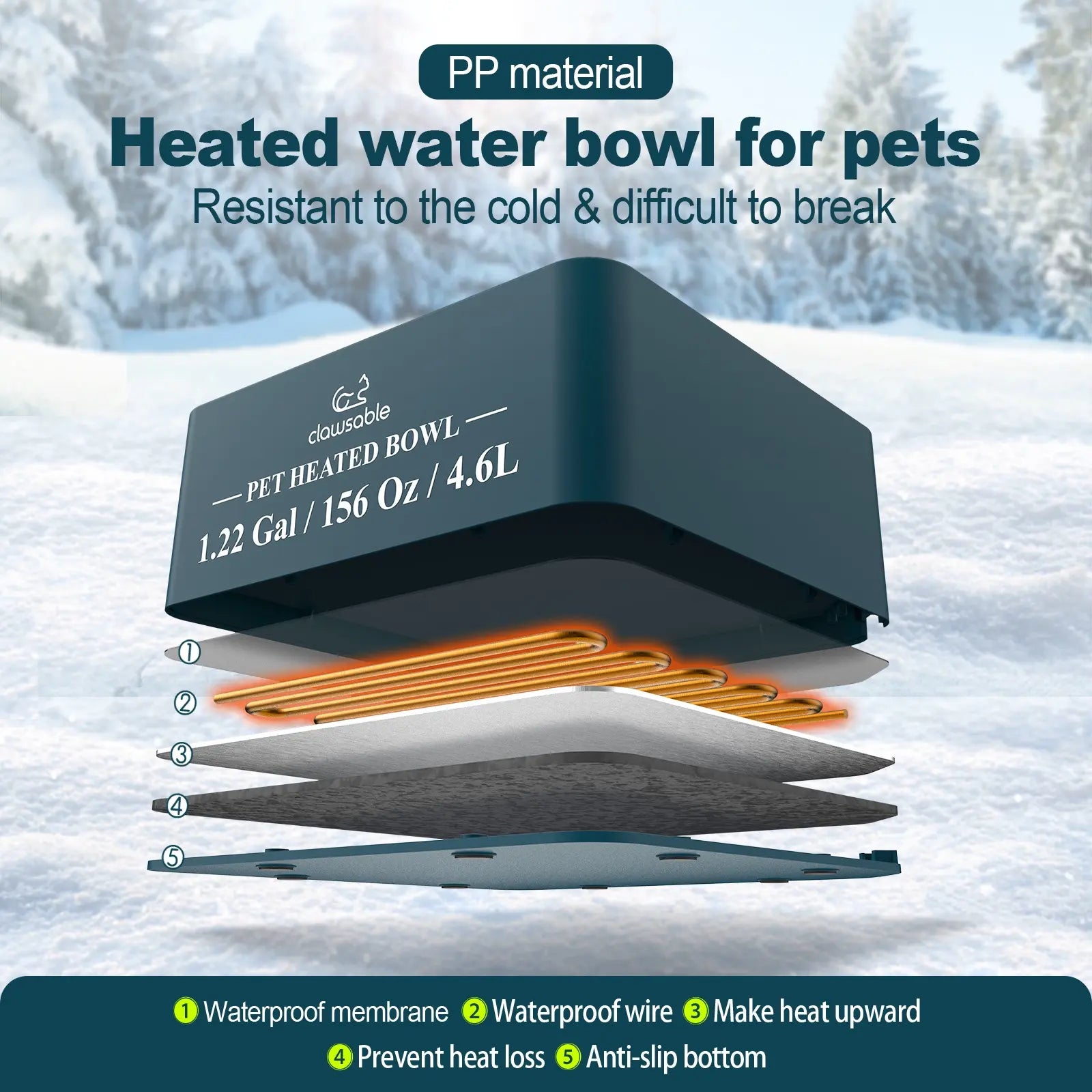 4.6L Super Large Square Heated Pet Bowl