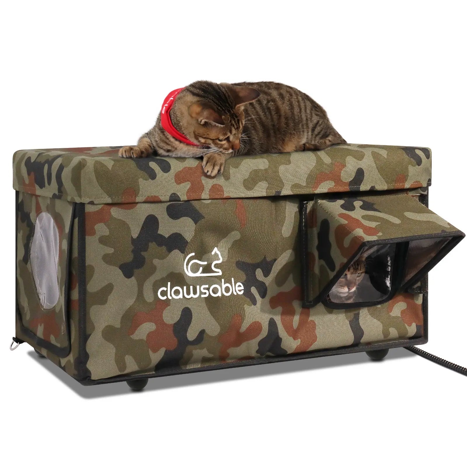 heated portable Cat house outdoor green camo large