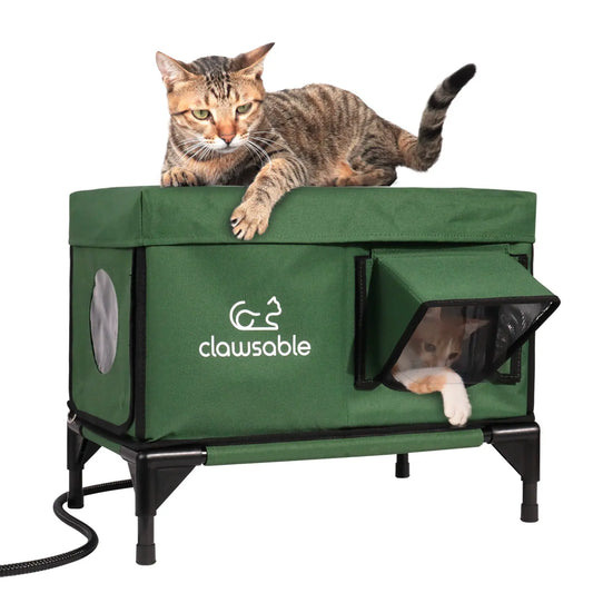 heated portable two door cat house green medium