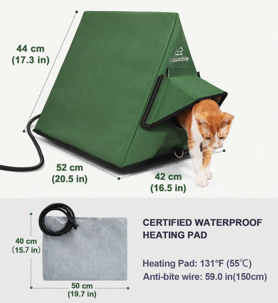 heated size a frame cat house portable green