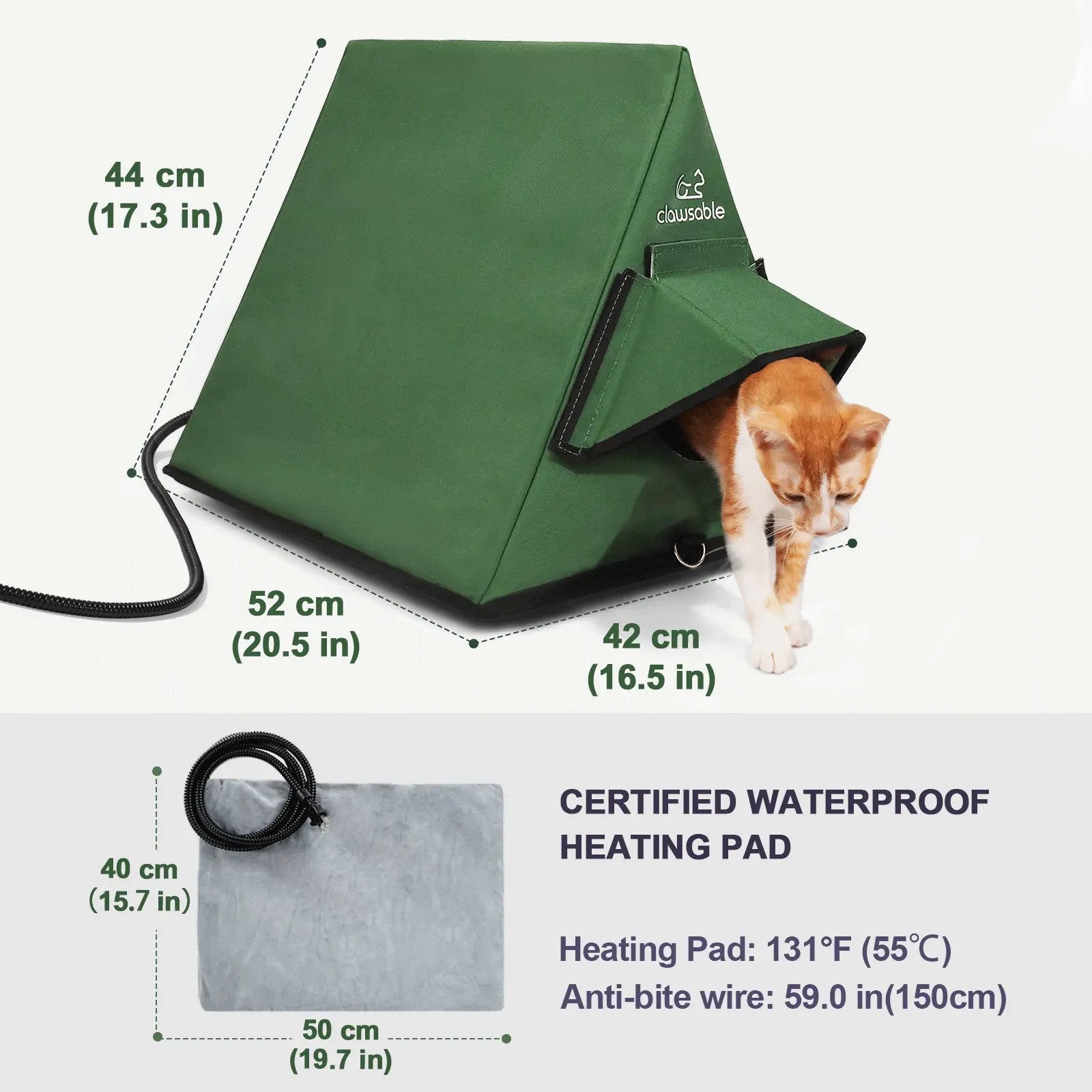 heated size a frame cat house portable green