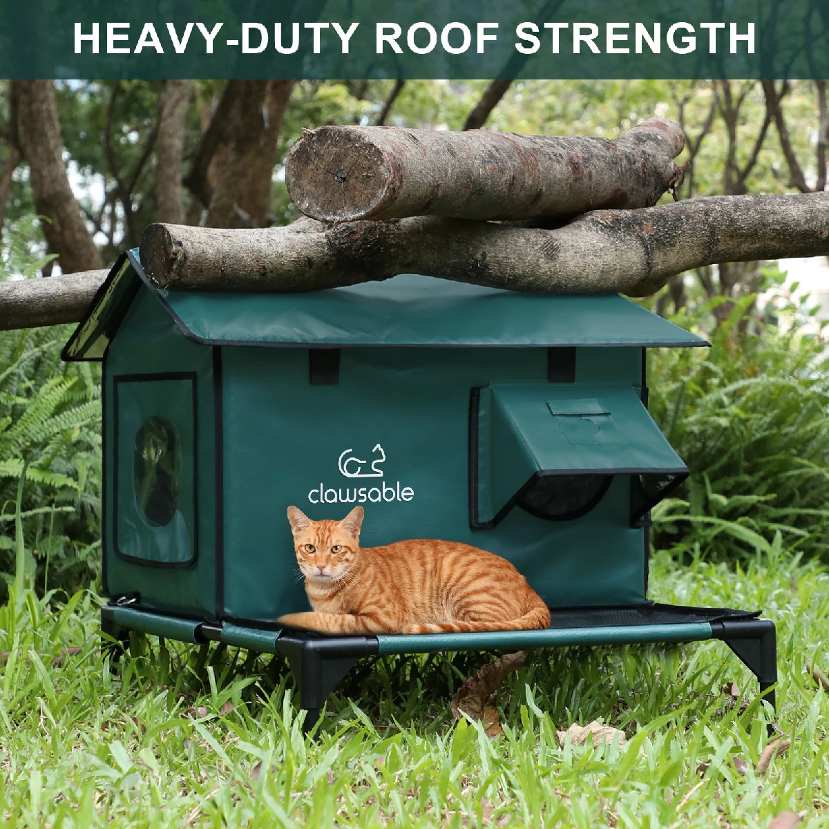 Porch Roof Heated Cat House – Outdoor Insulated Shelter with Two