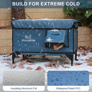 Insulated heated cat house designed for snowy and freezing conditions