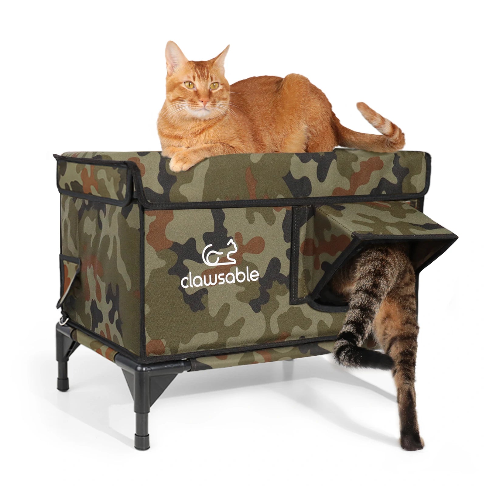 lift-top outdoor cat house insulated weatherproof green camo medium