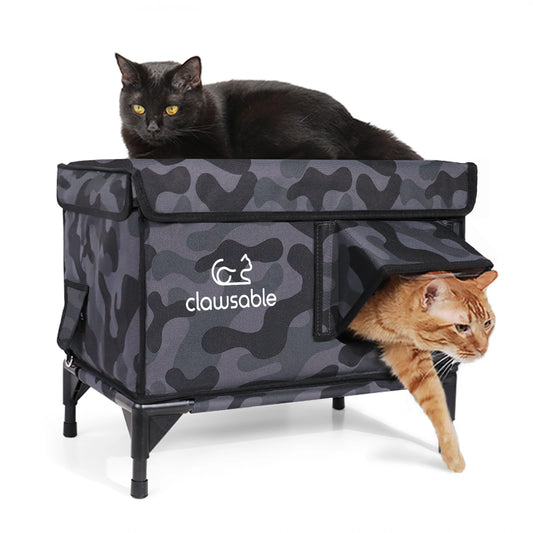 elevated weatherproof cat house outdoor insulated black camo medium