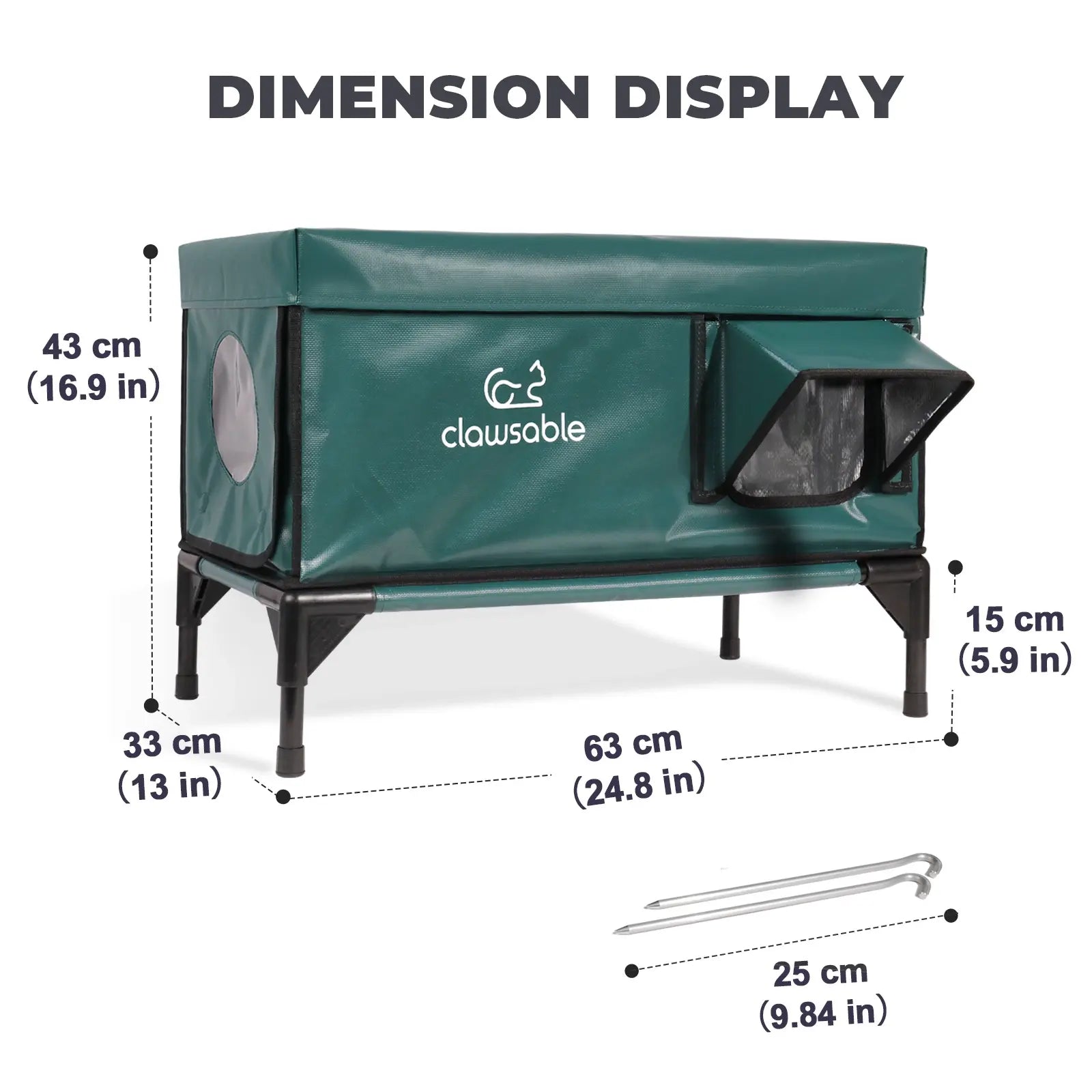 insulated portable elevated cat house green pvc size large