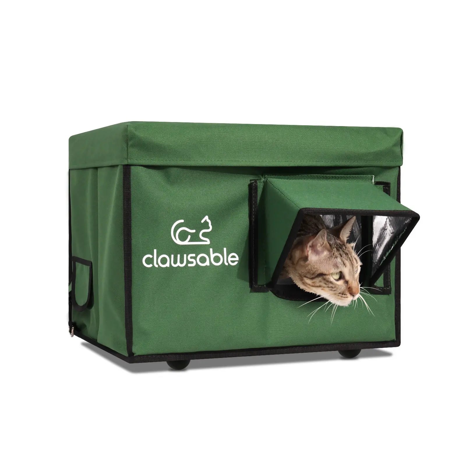 insulated Portable two door cat house outdoor green small