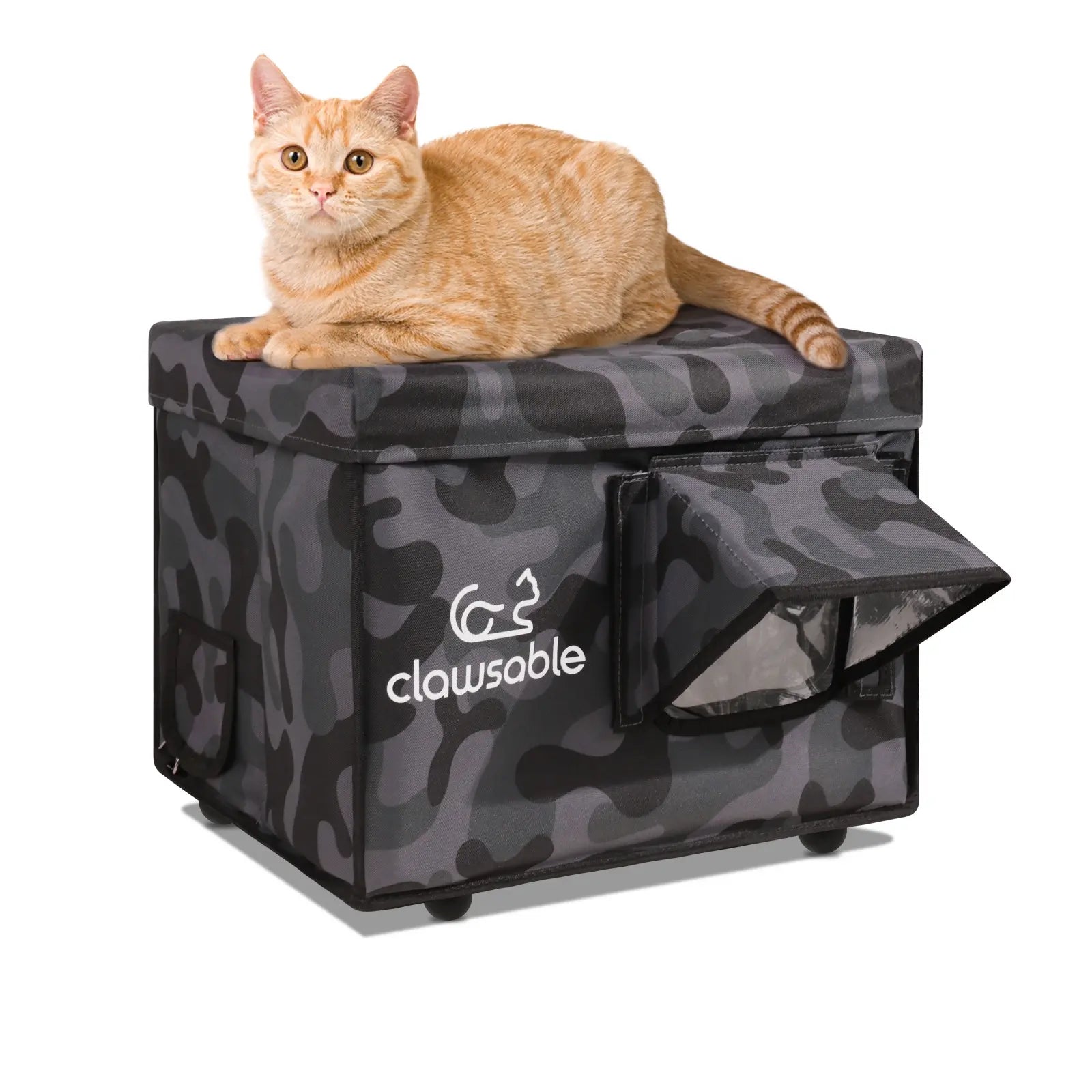 insulated two Door cat house black camo small