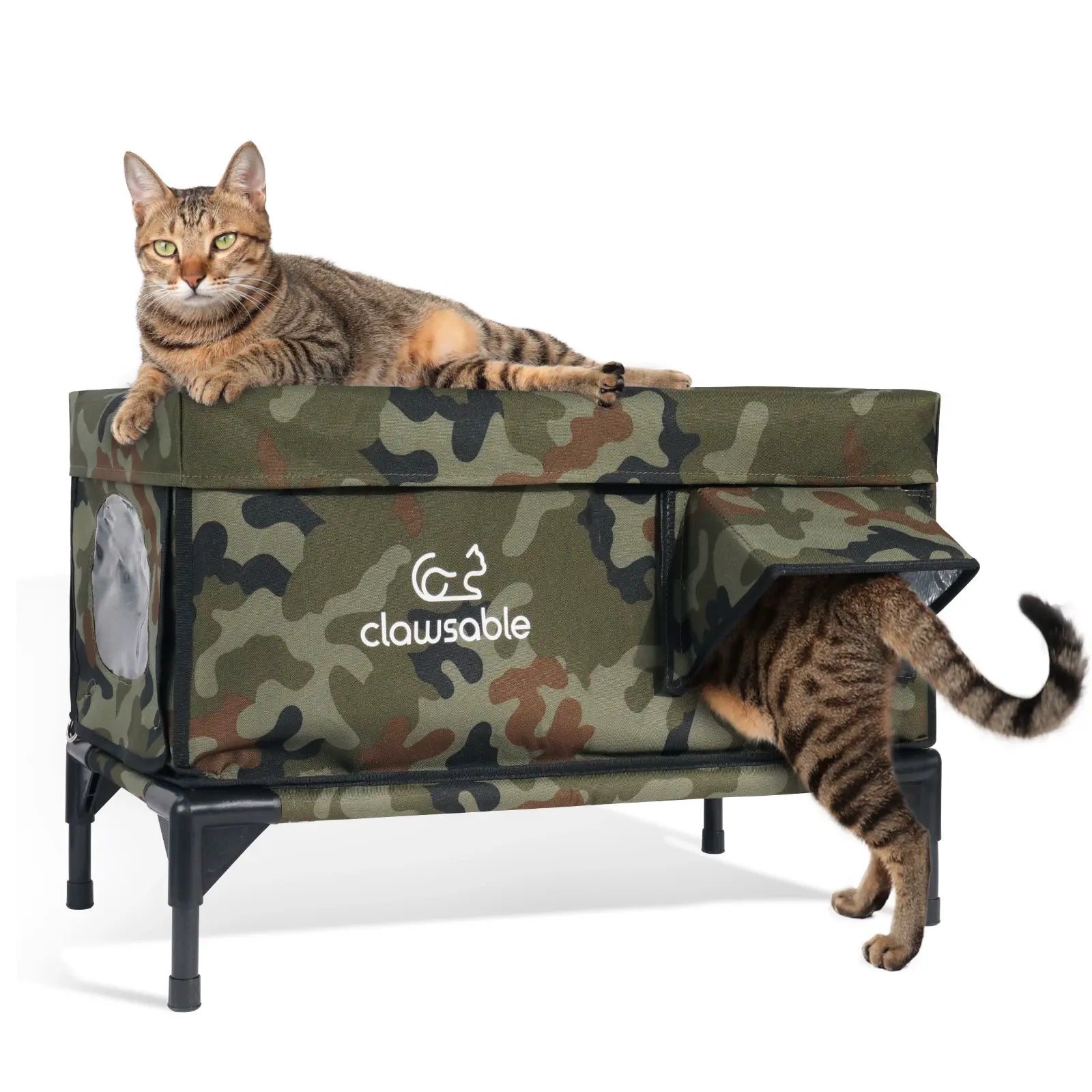 insulated portable two door cat house green camo large